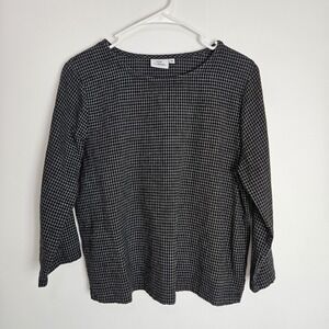Hot Cotton Women's Size M Linen Blend Boxy Top Black White Lagenlook Round Neck